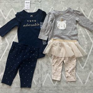 Two Matching Baby Girl Two Piece Sets Size 0-3 Months